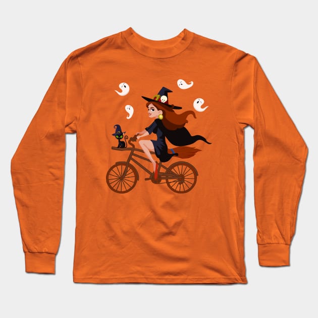 Cycling Witch , Cyclist Witch, Biker Witch, Rider Witch, Funny Halloween Pun For Cyclist and Cycling Lovers Long Sleeve T-Shirt by BicycleStuff